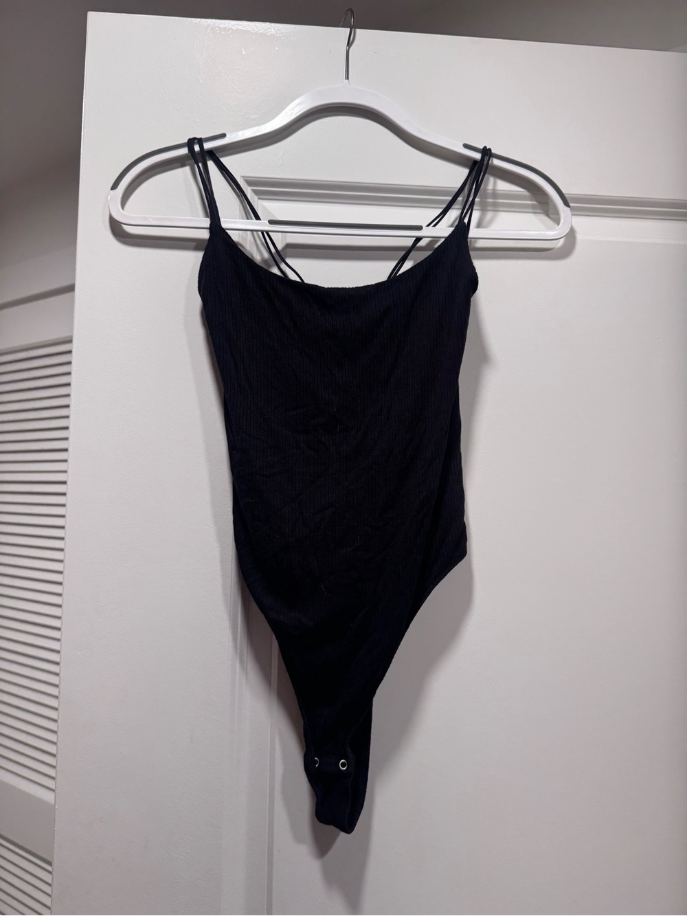 Garage Black Ribbed One-Piece Bodysuit with Double Spaghetti Straps